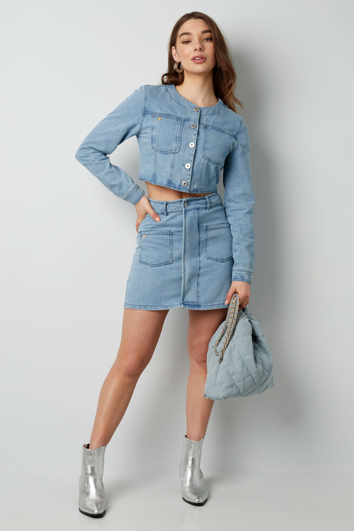 Denim skirt with pockets - blue h5 Picture4