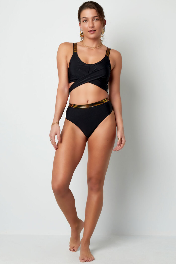 Bikini mit Knöpfen, goldene Details - schwarz S Bild5