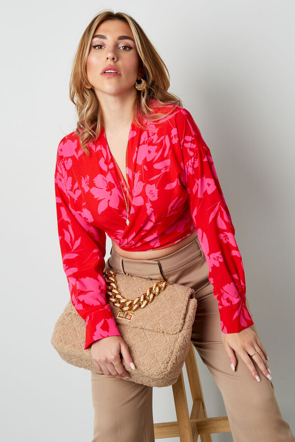 Wrap blouse floral print pink red