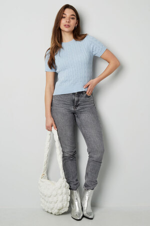 Knitted sweater with cables and short sleeves large/extra large – light blue h5 Picture8