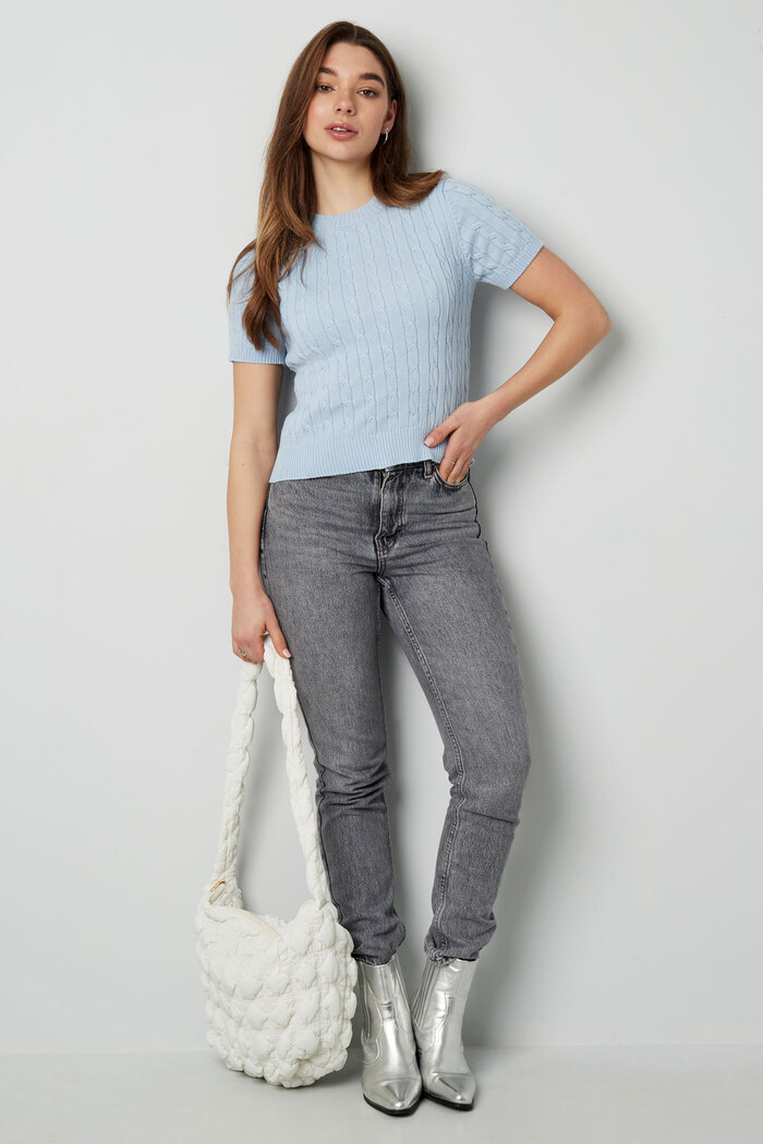 Knitted sweater with cables and short sleeves large/extra large – light blue Picture8