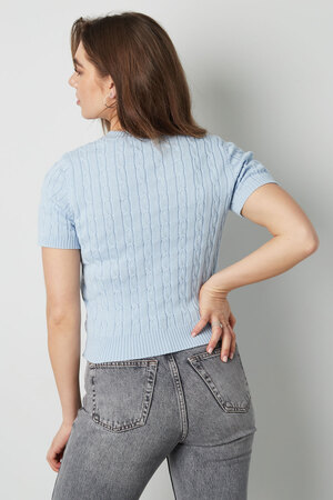 Knitted sweater with cables and short sleeves large/extra large – light blue h5 Picture10