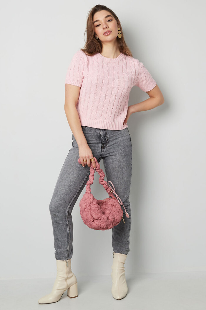 Classic knitted sweater with cables and short sleeves small/medium – pink Picture5