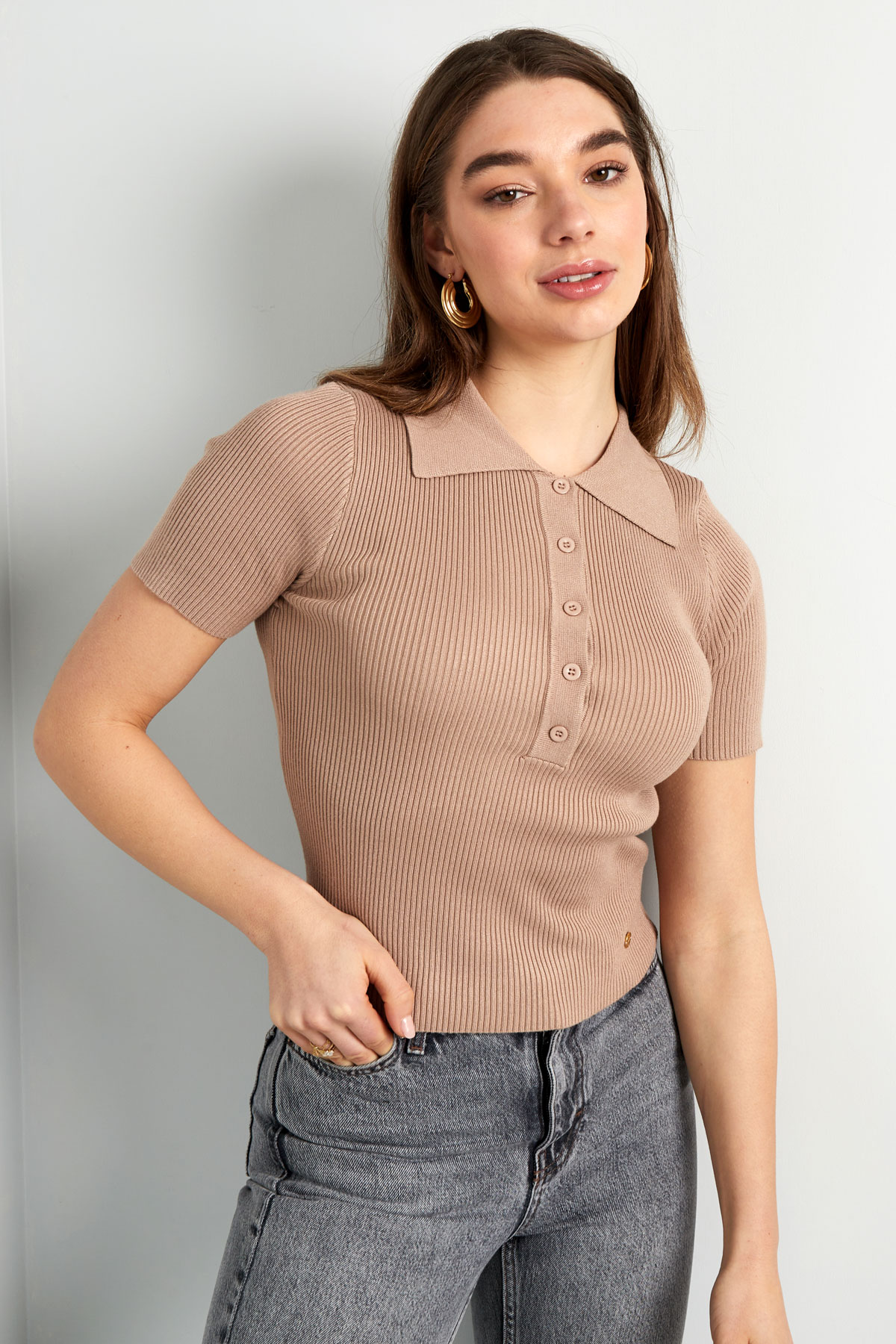 Basic-Poloshirt mit halber Knopfleiste, klein/mittelgroß – Rosa h5 Bild2