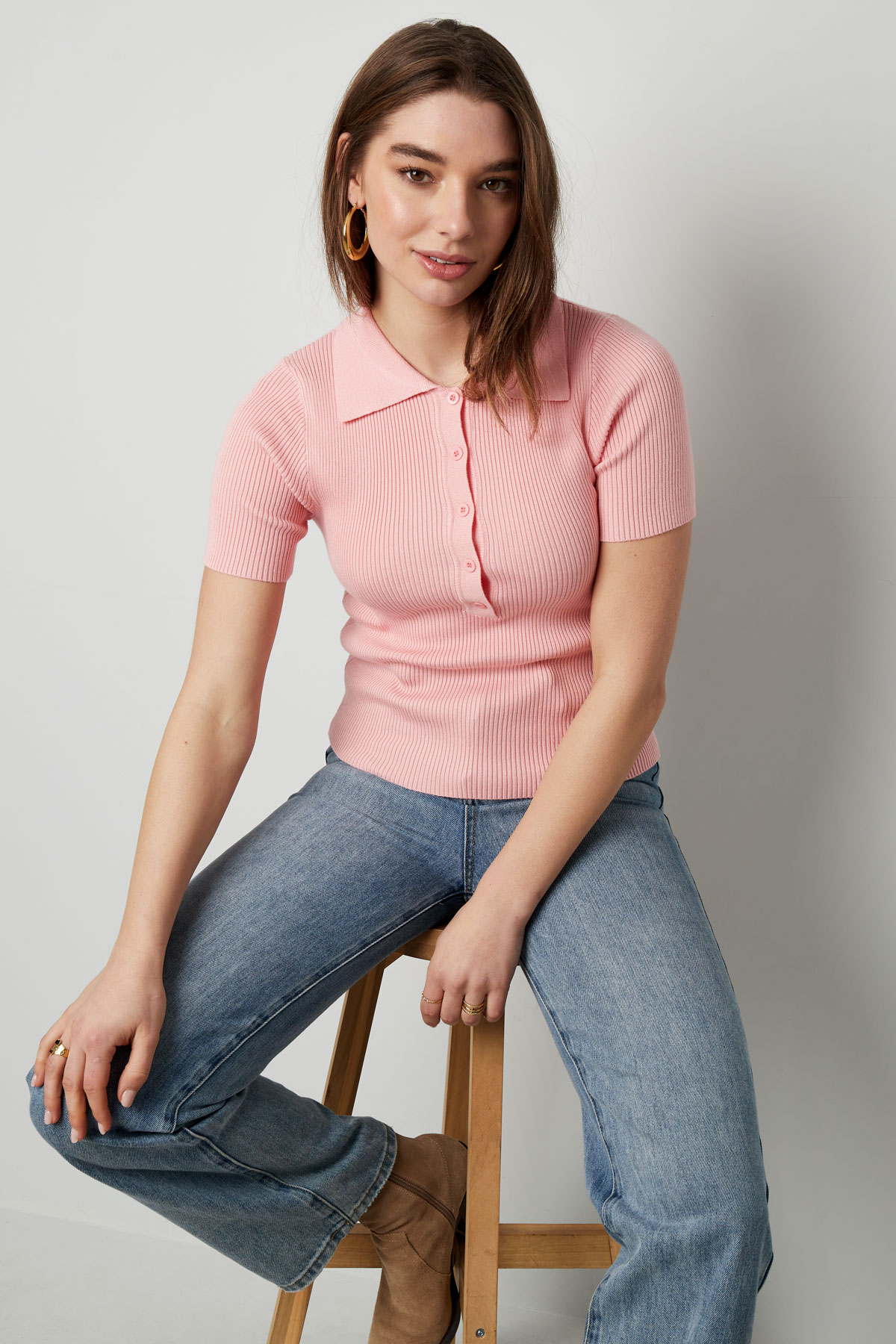 Basic-Poloshirt mit halber Knopfleiste, klein/mittelgroß – Rosa Bild4