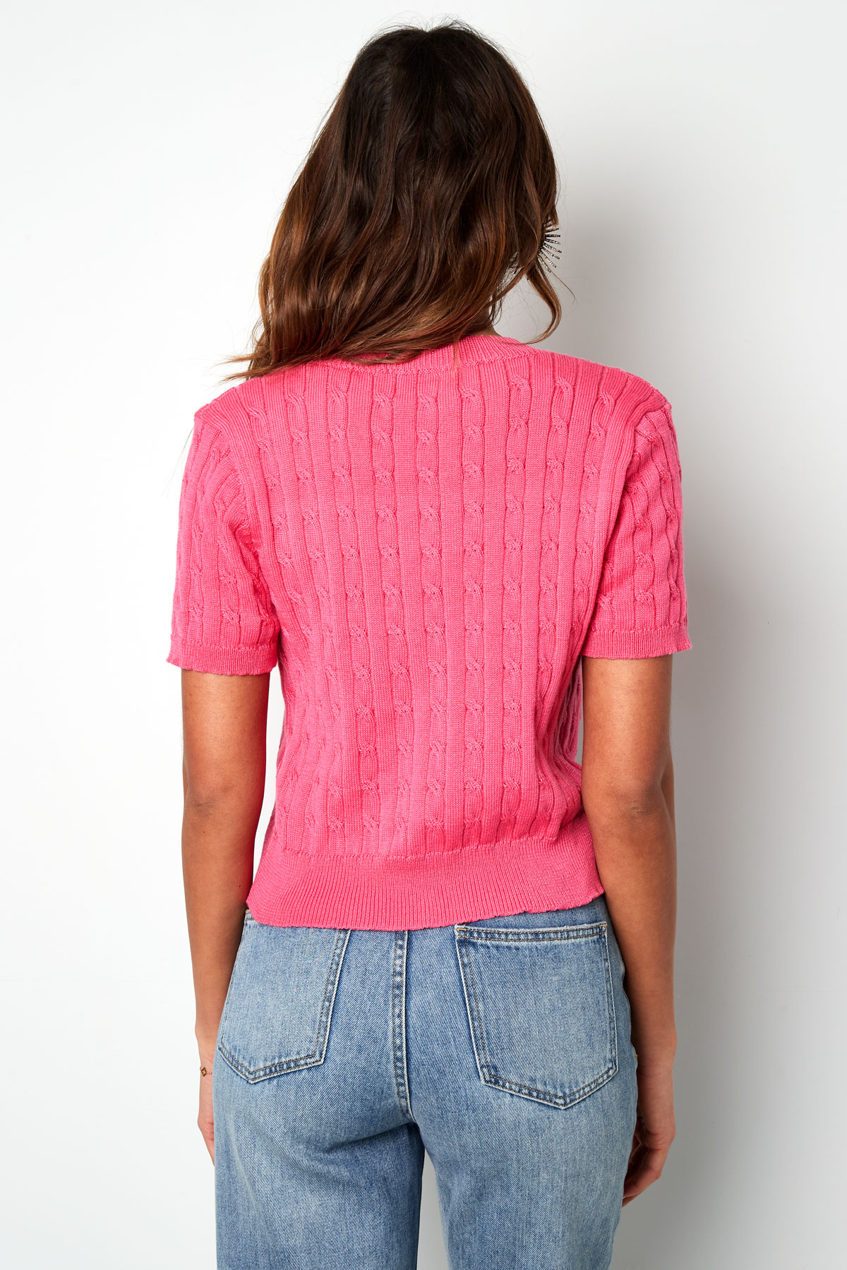 Cardigan tricoté imprimé torsades - rose h5 Image8
