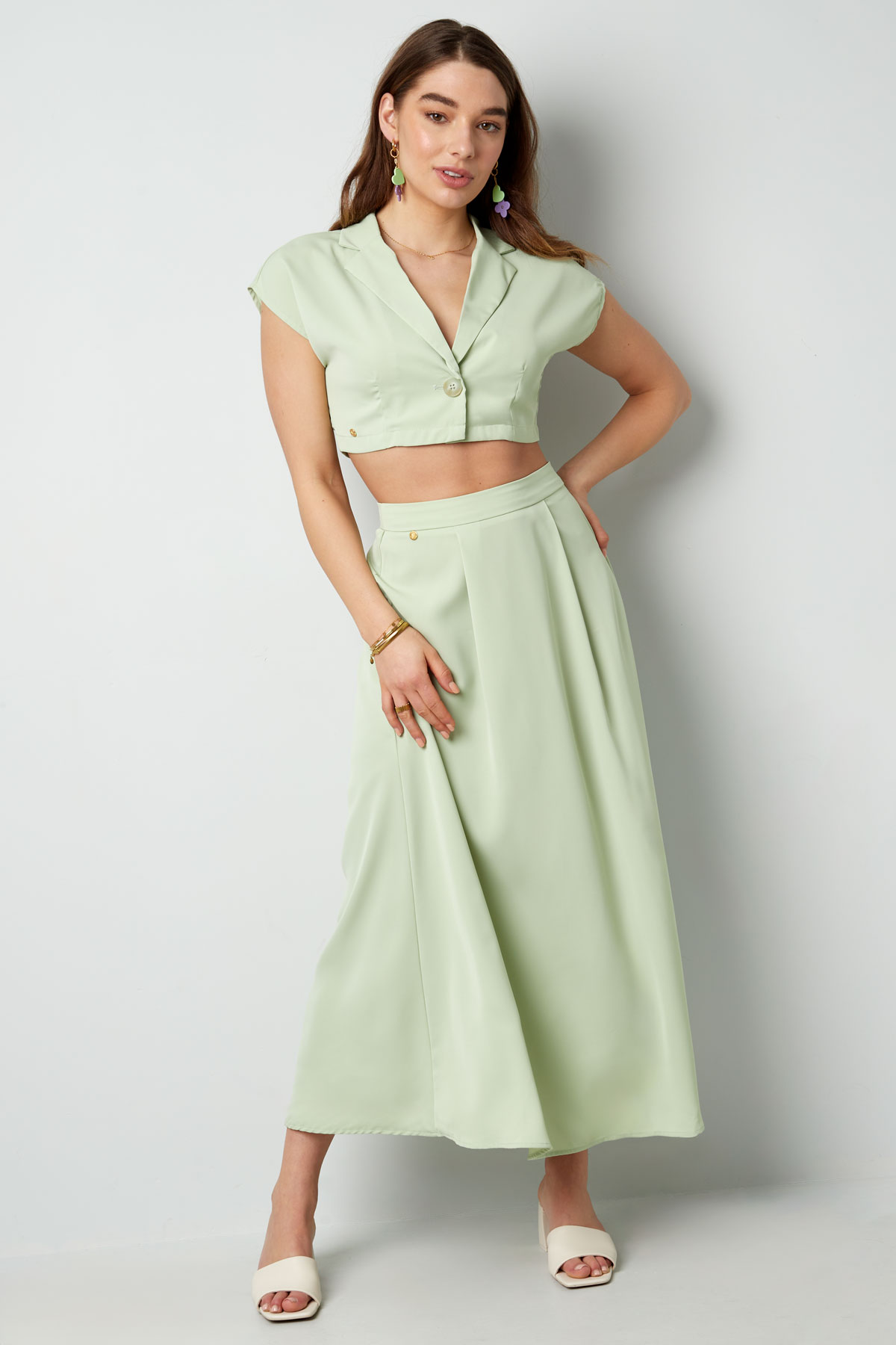 Cropped top with button - green h5 Picture7