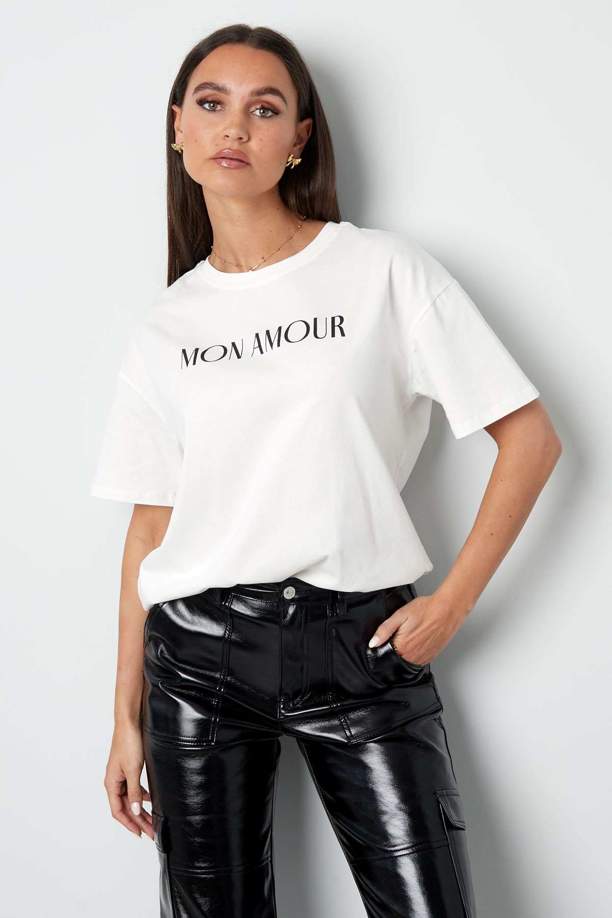 T-shirt mon amour - siyah beyaz h5 Resim6