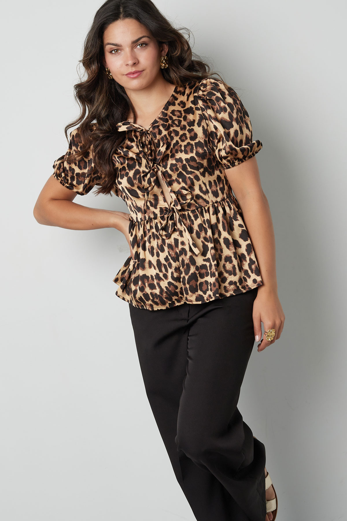 Blusa con peplum imprescindible estampado de leopardo - marrón Imagen4