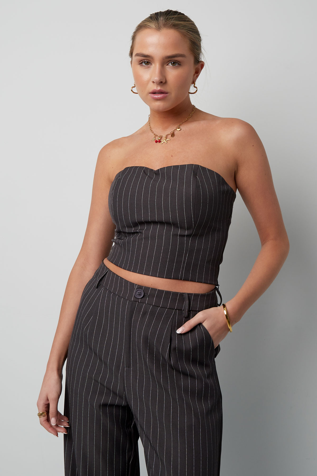 Pinstripe Bandeau Top - Grey h5 Picture3