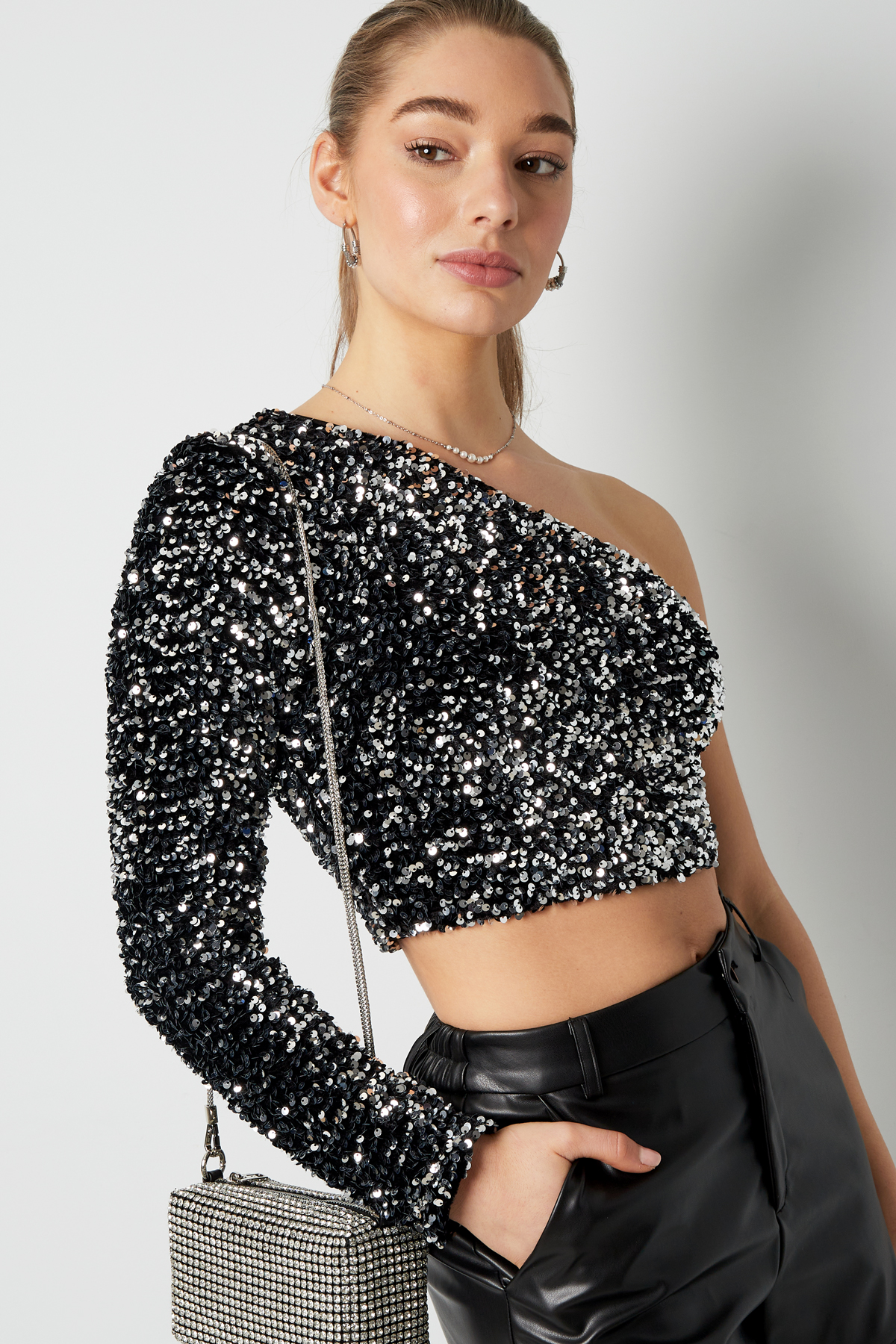 Glitter one shoulder top - Black h5 Picture6