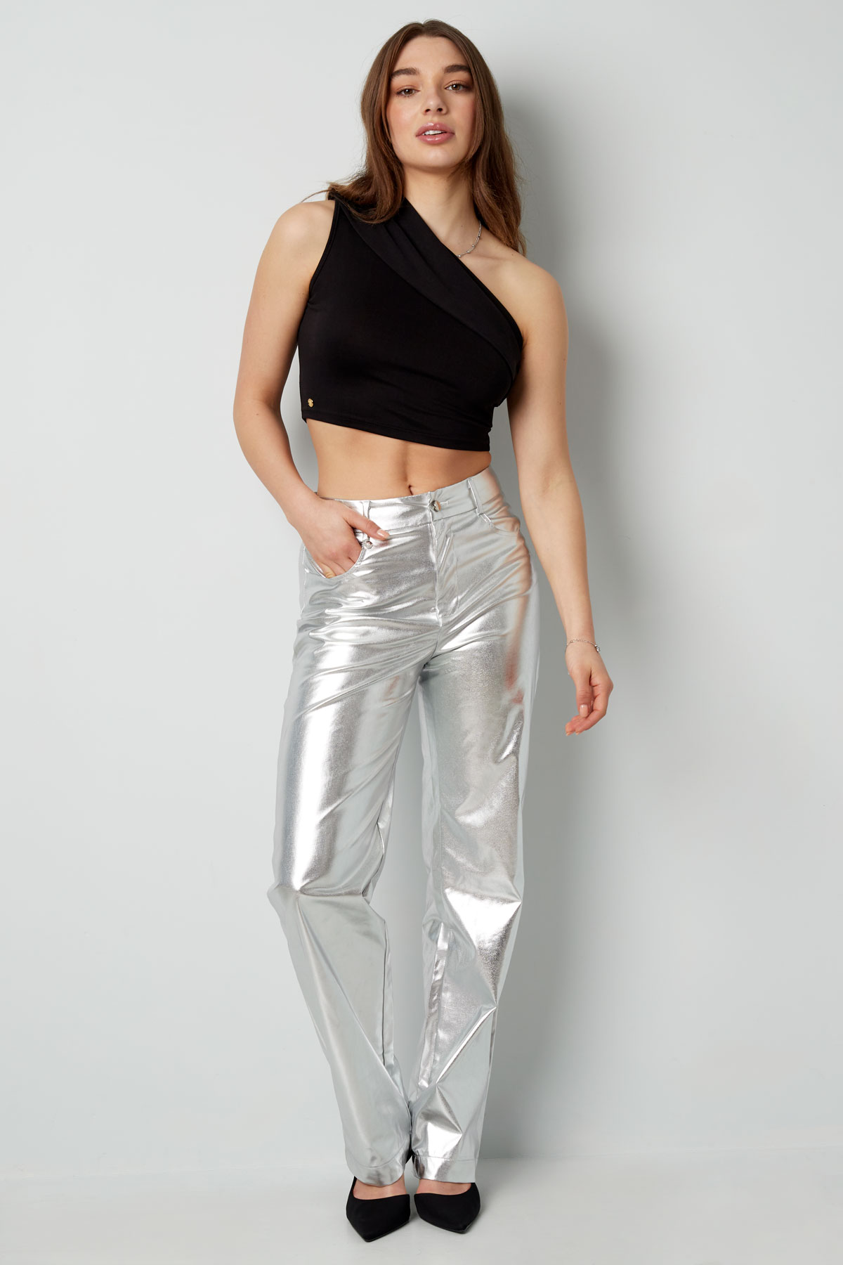 Metalik pantolon - gümüş h5 Resim3