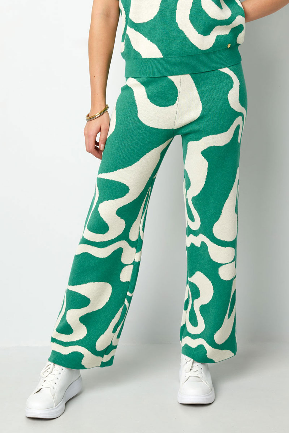 Pantalon imprimé rayures bio - vert h5 Image5