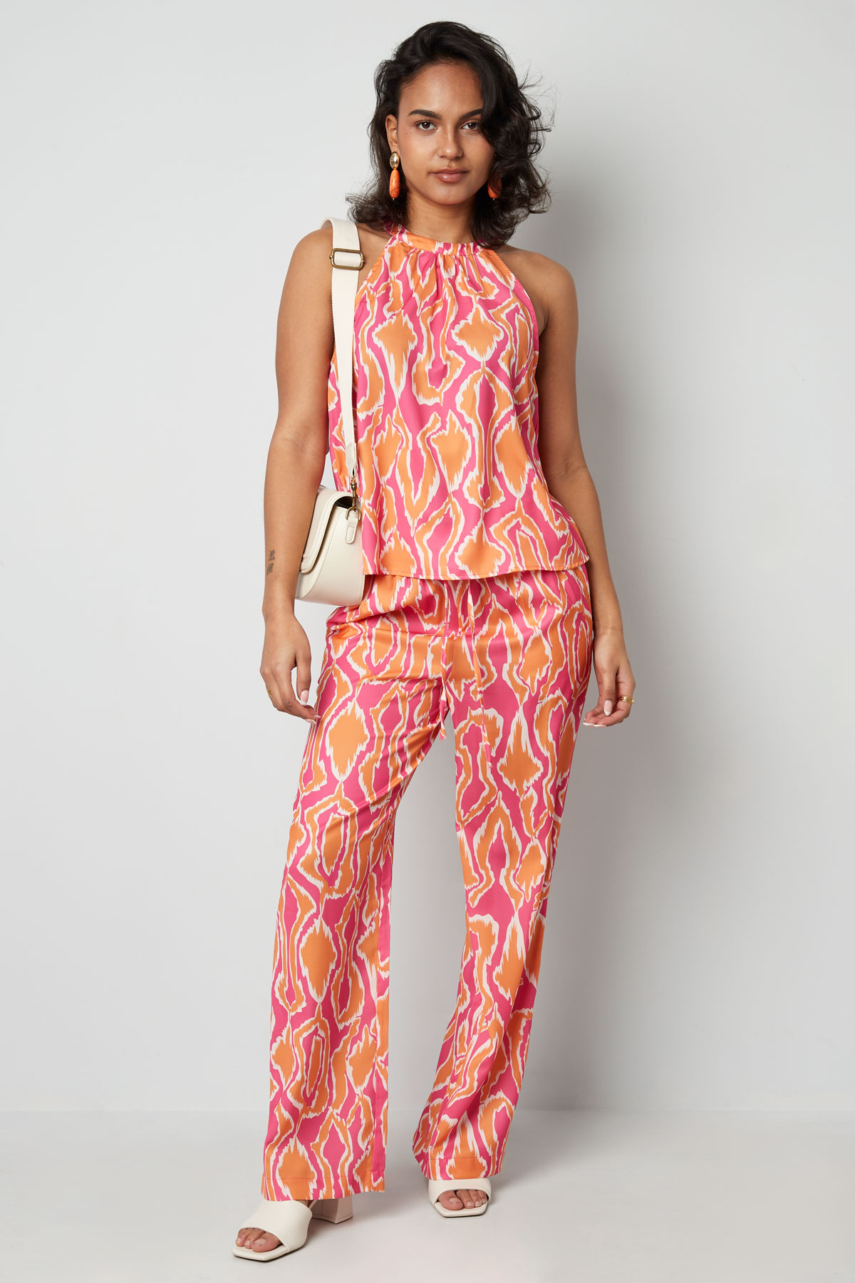 Kleurrijke broek met print - oranje/roze  h5 Afbeelding5