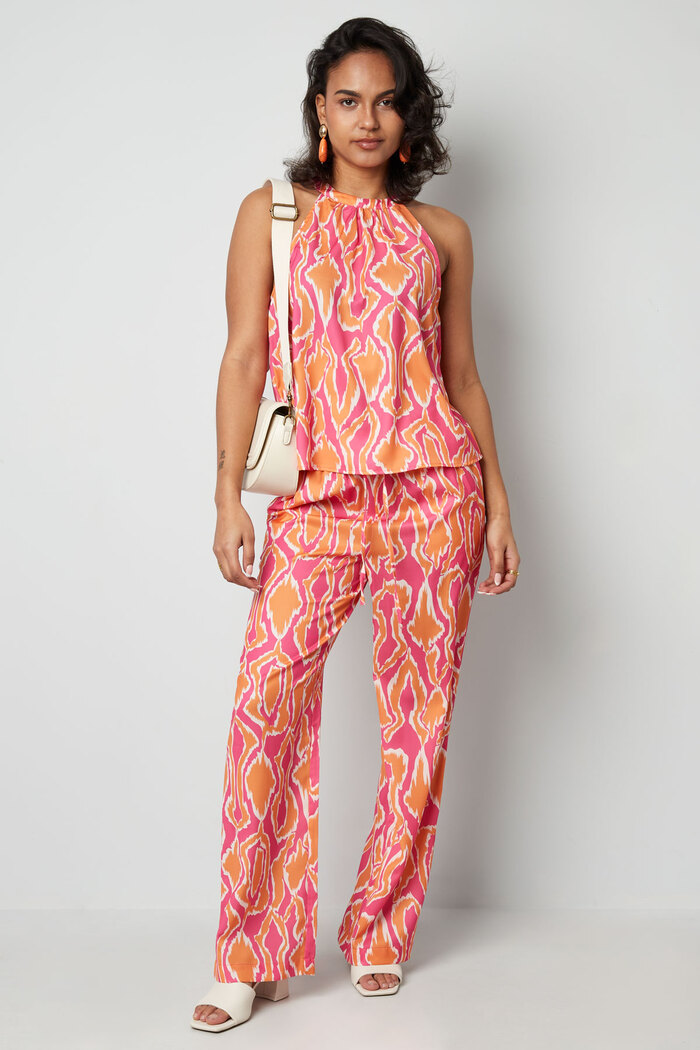 Kleurrijke broek met print - oranje/roze  Afbeelding5