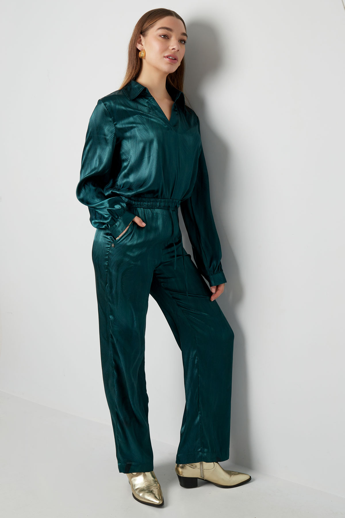 Pantalon en satin avec imprimé - vert foncé - L h5 Image8