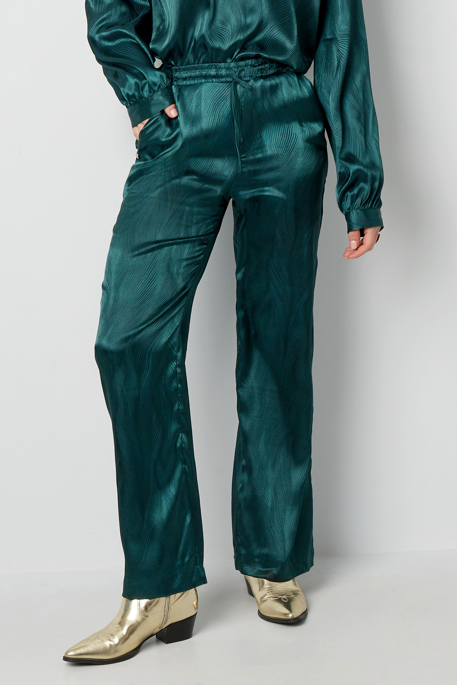 Satijnen broek met print - groen Afbeelding2