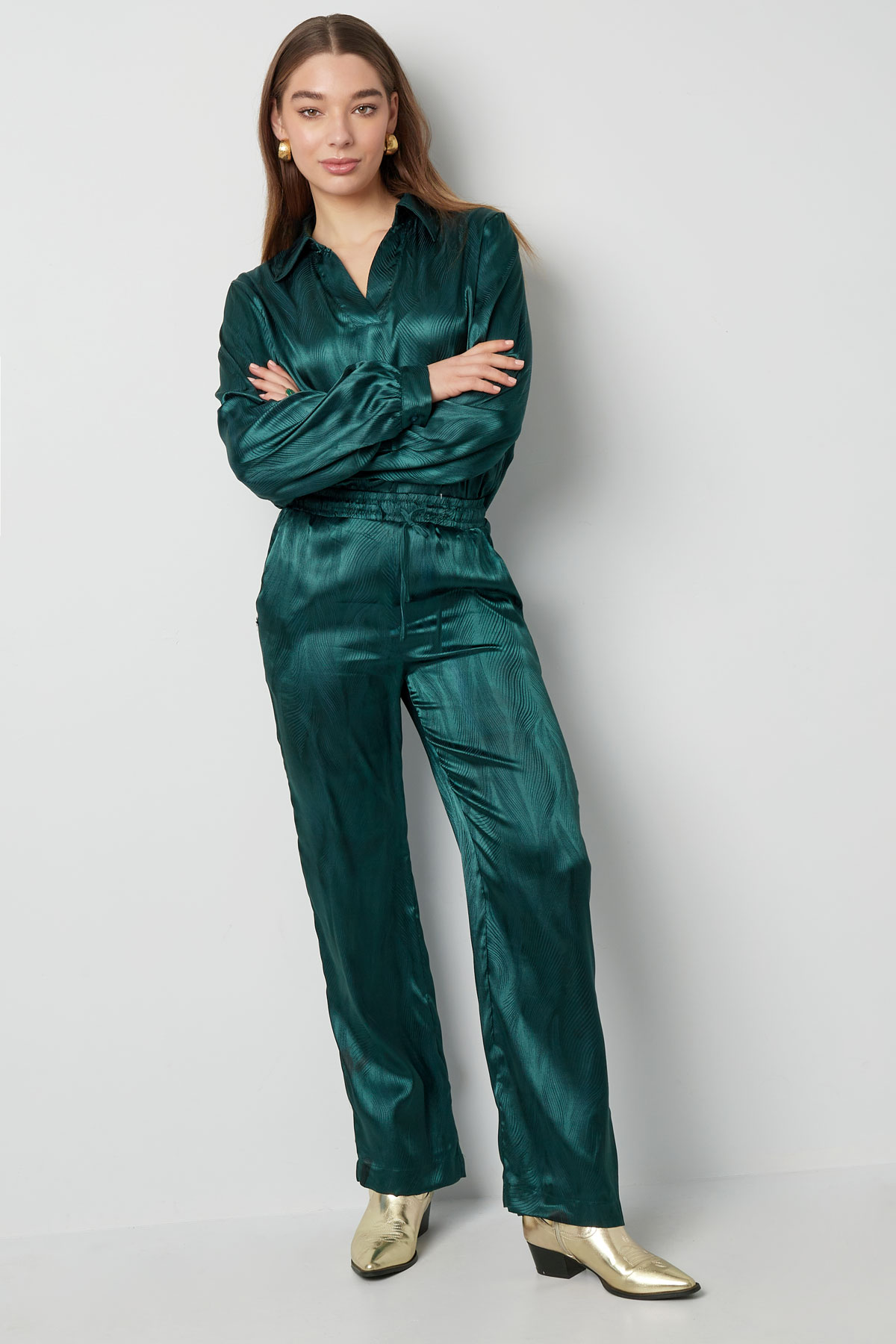 Satijnen broek met print - groen Afbeelding6