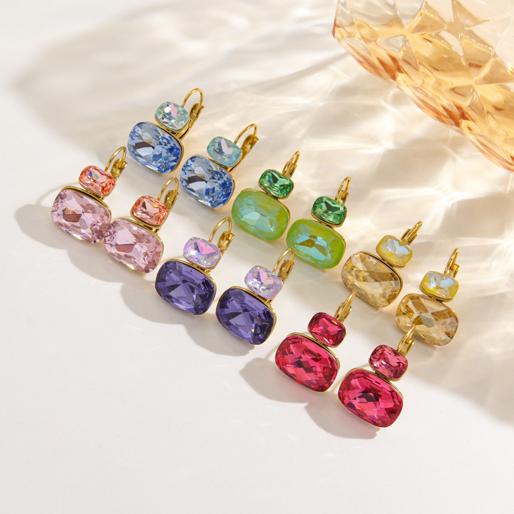 Pendientes de botón de acero inoxidable con circonitas grabadas a diario, de lujo, para mujer h5 Imagen2