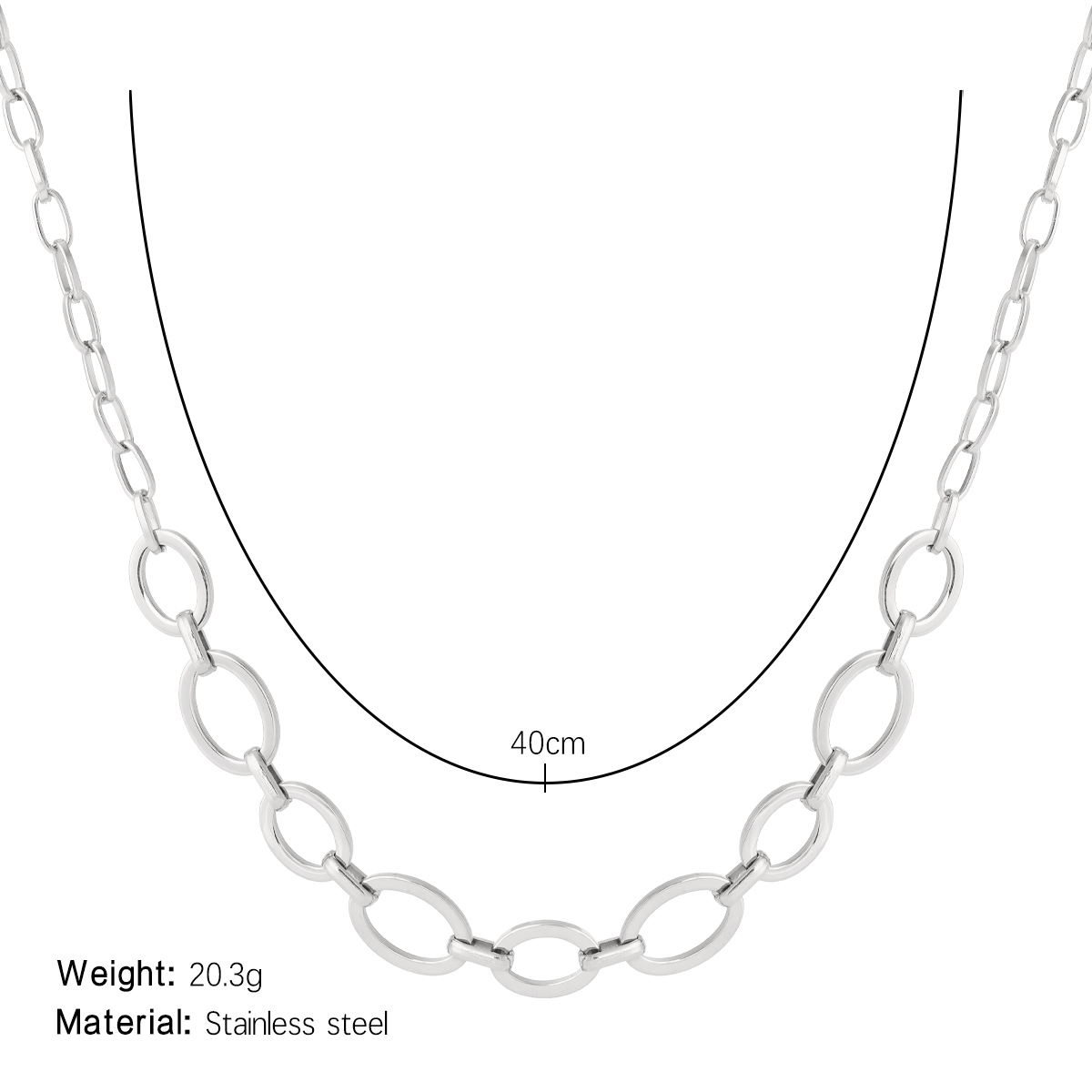 Collares de cadena ovalados modernos de acero inoxidable color dorado para mujer h5 Imagen2