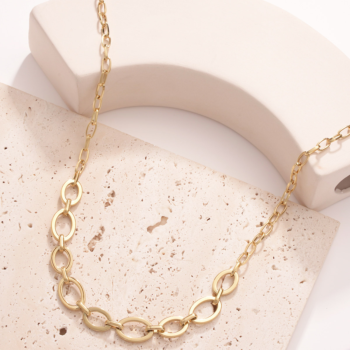 Collares de cadena ovalados modernos de acero inoxidable color dorado para mujer h5 Imagen6