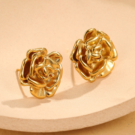 Daily Flower Stainless Steel Gold Color Women's Stud Earrings 2