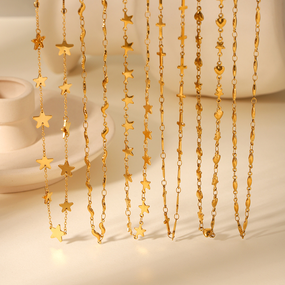 1 Paar Simple Series Daily Cross Edelstahl Goldfarbene Damenketten Bild6