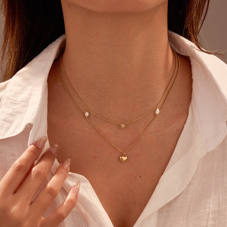 Simple Series Daily Heart Stainless Steel Gold Color Women's Layered Necklaces