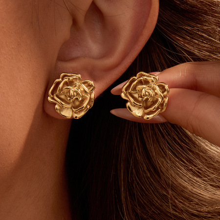 Daily Flower Stainless Steel Gold Color Women's Stud Earrings