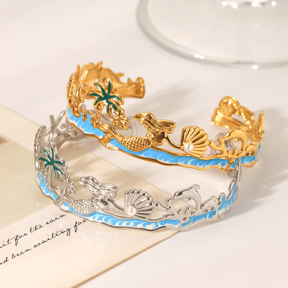 Vacation Turtle Edelstahl Goldfarben Perlen Statement Ringe Bild3