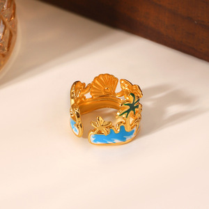 Vacation Turtle Edelstahl Goldfarben Perlen Statement Ringe h5 Bild5