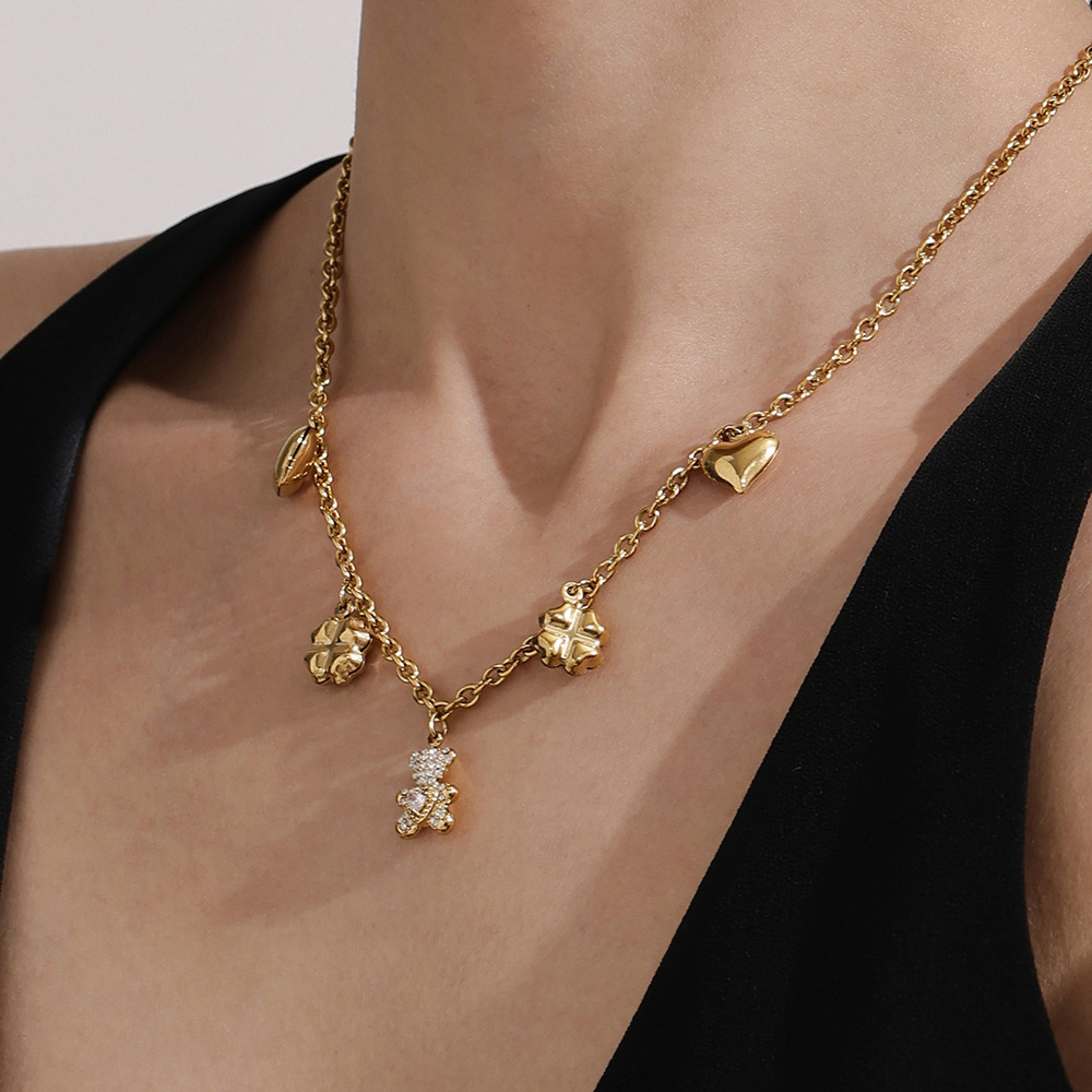 Niedliche Bärenklee Edelstahl Gold Farbe Damen Schmuck Sets h5Bild5