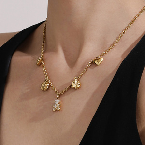 Niedliche Bärenklee Edelstahl Gold Farbe Damen Schmuck Sets h5 Bild5