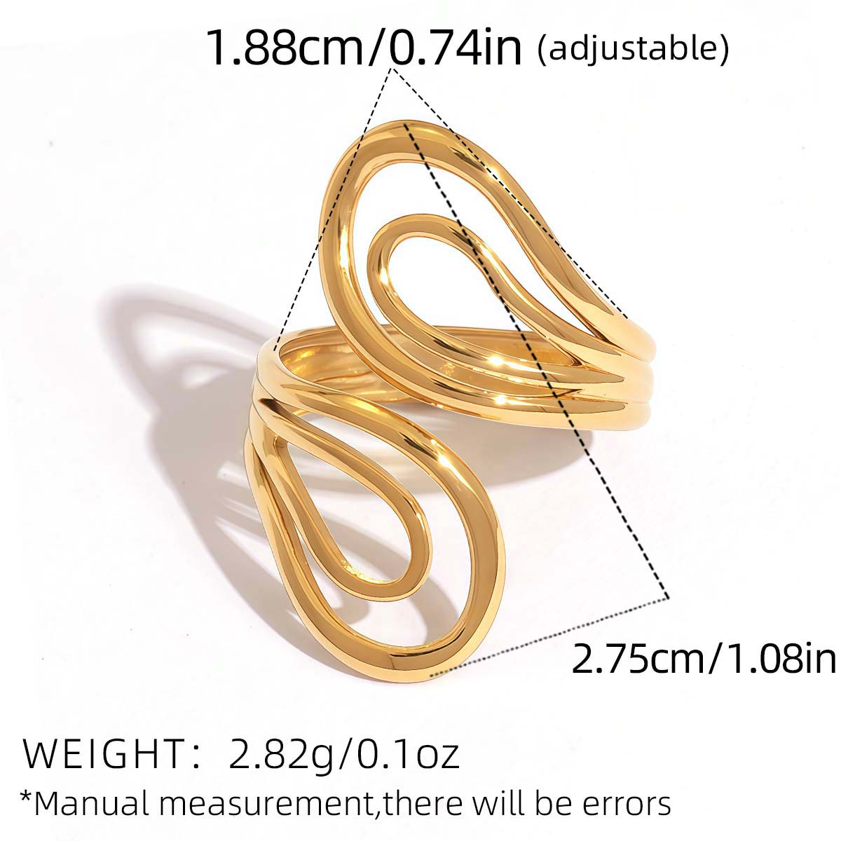 Anillos llamativos de acero inoxidable en color dorado con círculo retro de serie simple de 1 pieza Imagen2