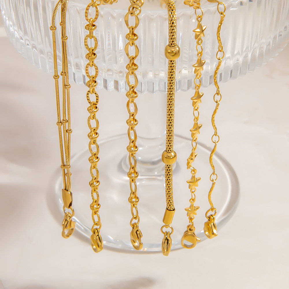 1 Stück einfache Kette Edelstahl Gold Farbe Damen Kettenarmbänder Bild5