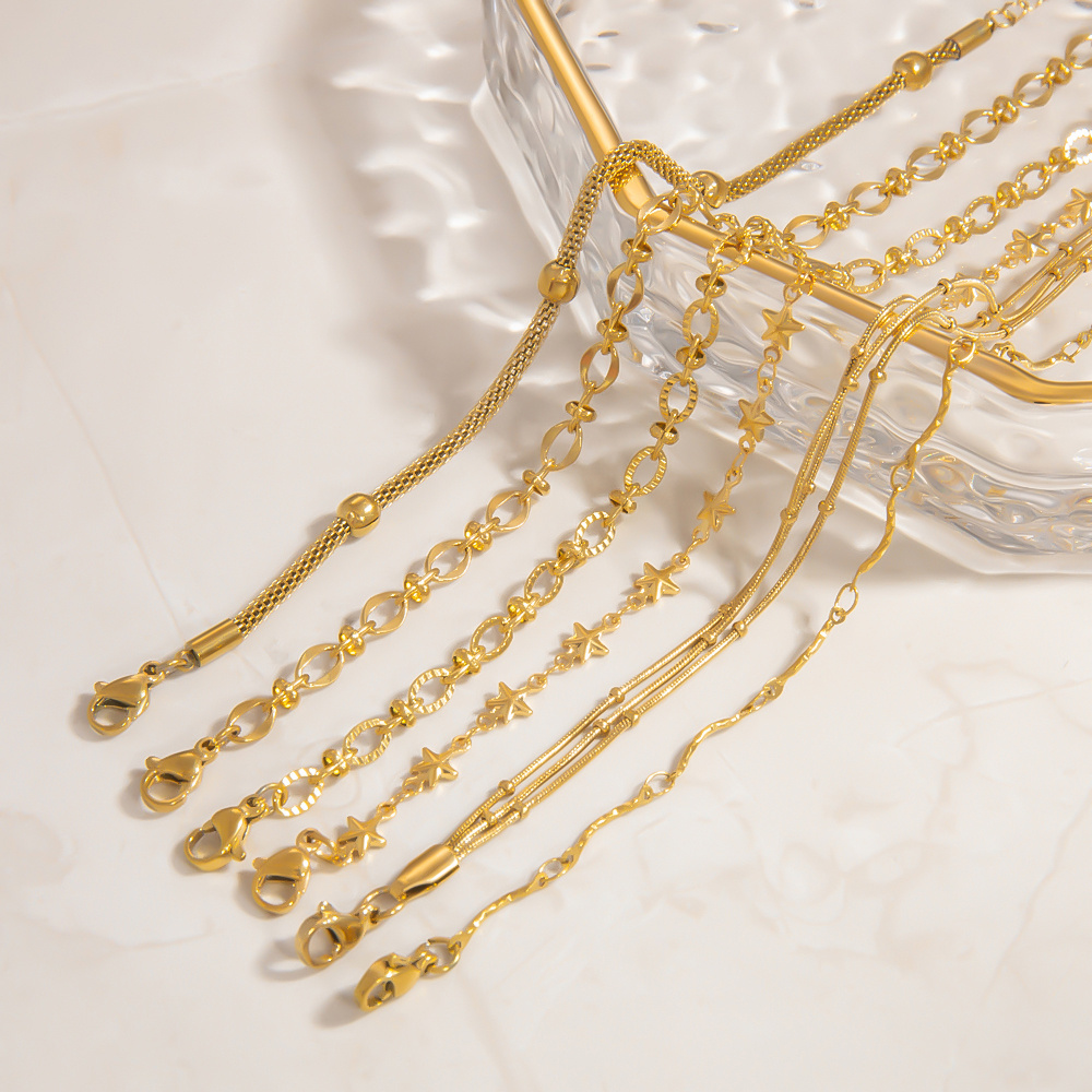 1 Stück einfache Kette Edelstahl Gold Farbe Damen Kettenarmbänder Bild4