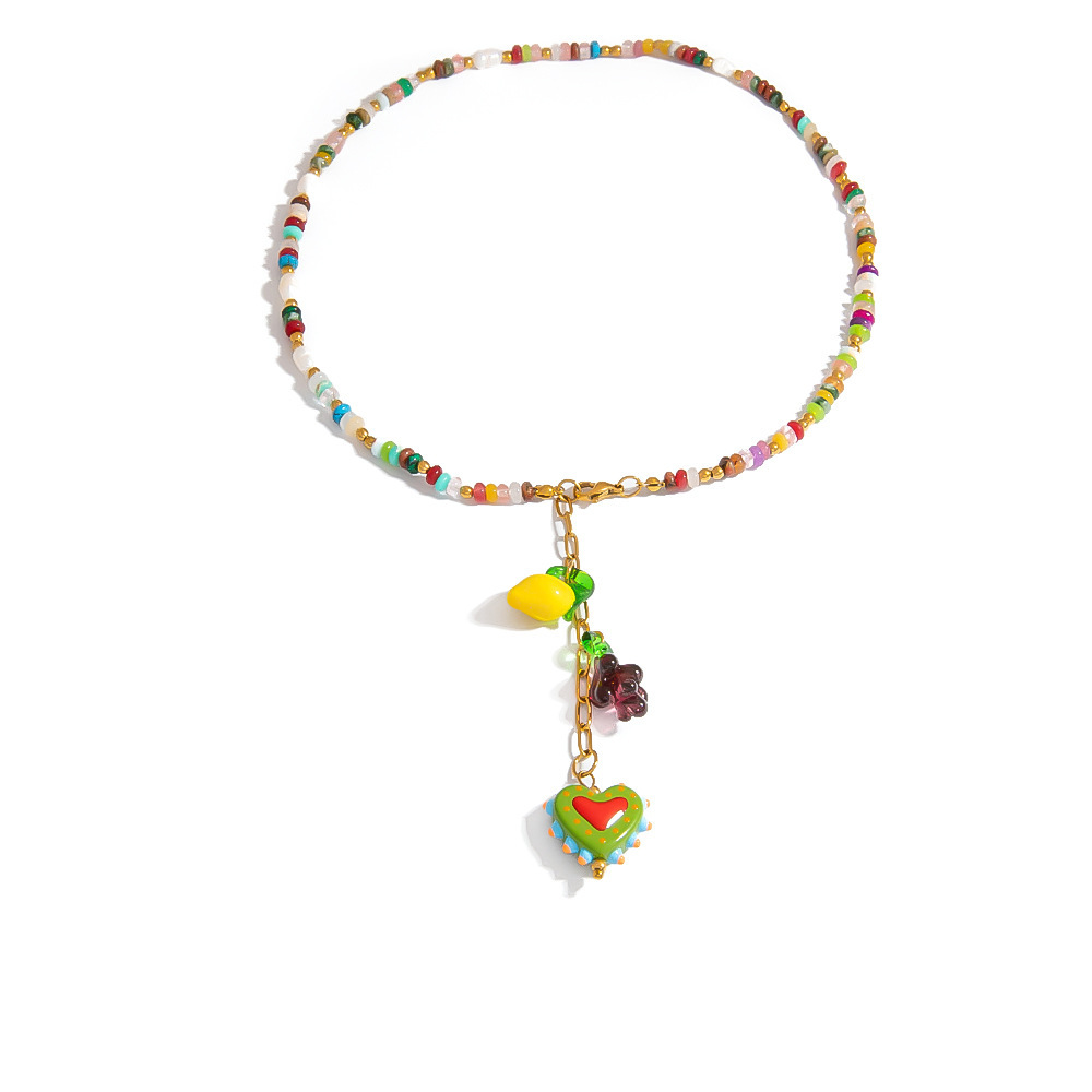 Collar de cuentas para mujer con diseño de pomelo y bloques de colores dulces, 1 pieza h5Imagen6