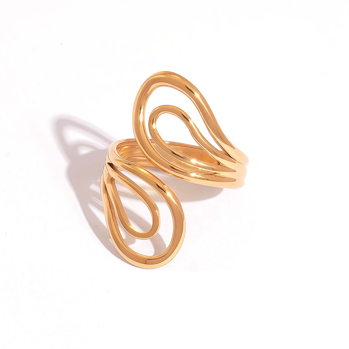 Anillos llamativos de acero inoxidable en color dorado con círculo retro de serie simple de 1 pieza h5 