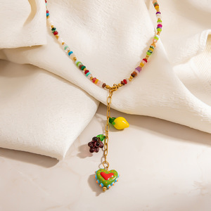 Collar de cuentas para mujer con diseño de pomelo y bloques de colores dulces, 1 pieza h5 Imagen3