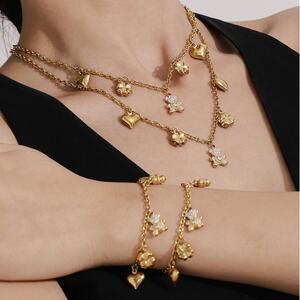 Niedliche Bärenklee Edelstahl Gold Farbe Damen Schmuck Sets h5 Bild2