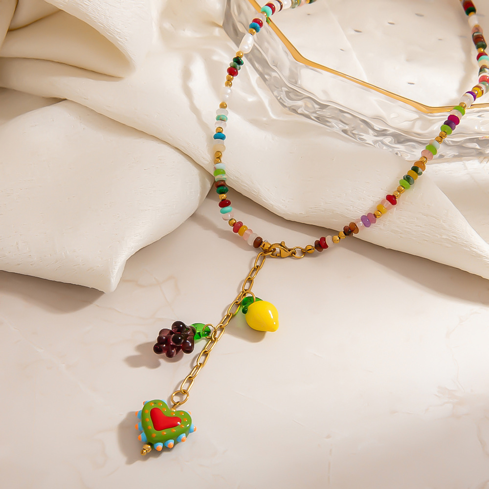 Collar de cuentas para mujer con diseño de pomelo y bloques de colores dulces, 1 pieza h5Imagen5