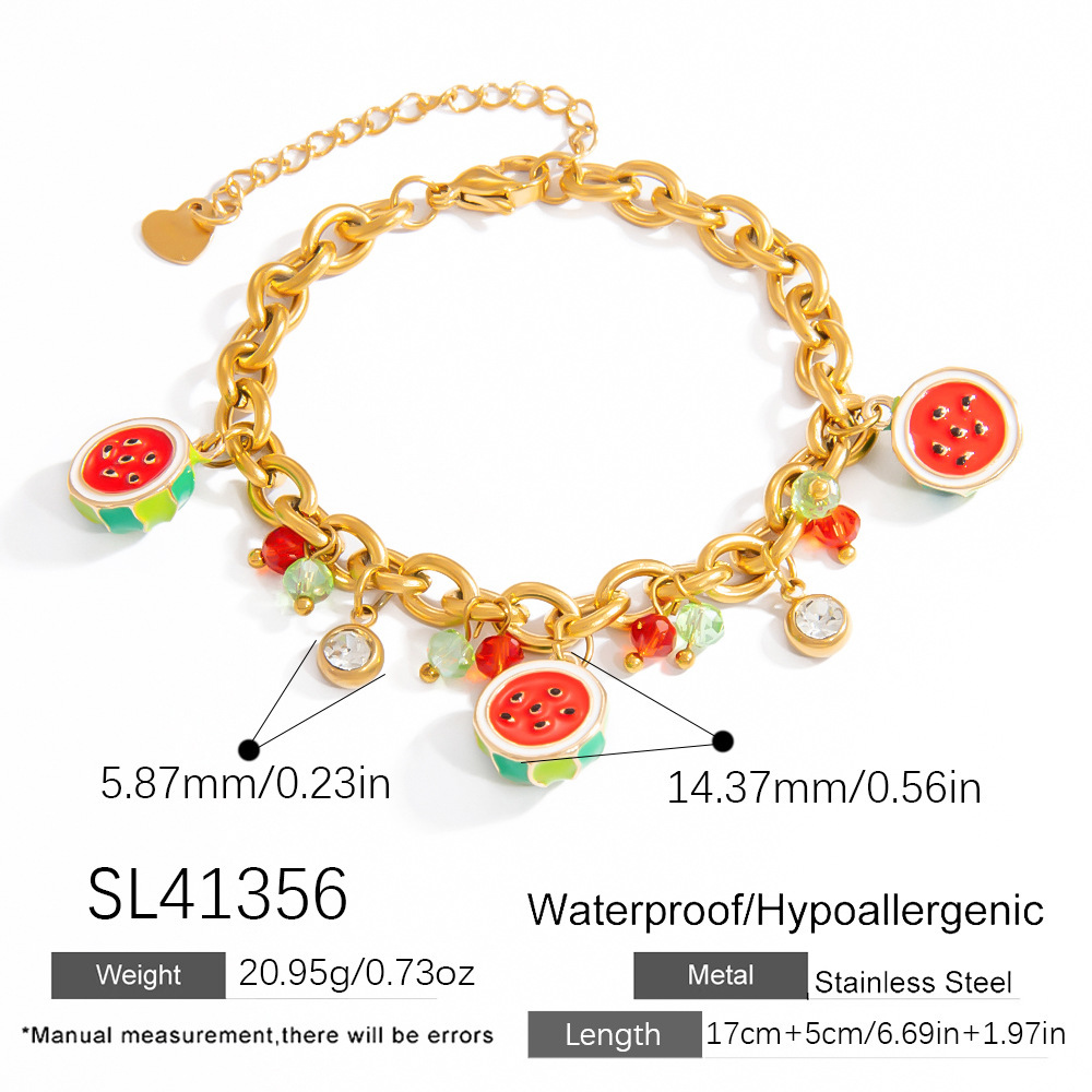 Pulseras con dijes de fruta sencilla y encantadora de acero inoxidable color dorado para mujer. h5Imagen2