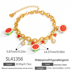 Pulseras con dijes de fruta sencilla y encantadora de acero inoxidable color dorado para mujer. h5 Imagen2