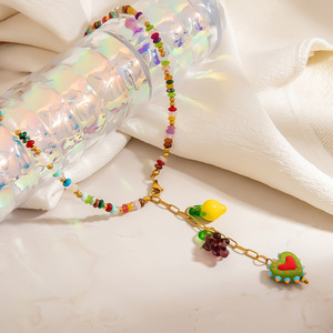 Collar de cuentas para mujer con diseño de pomelo y bloques de colores dulces, 1 pieza h5 Imagen4