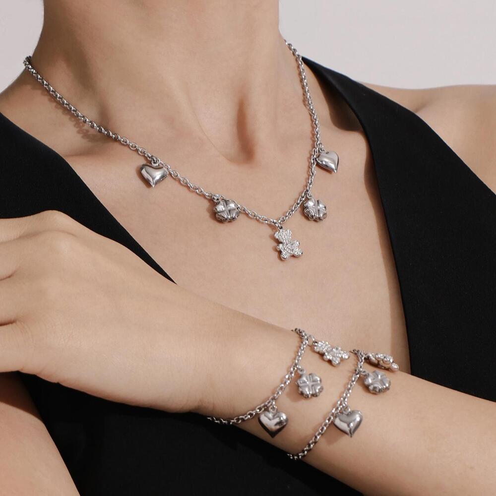 Niedliche Bärenklee Edelstahl Gold Farbe Damen Schmuck Sets h5Bild8