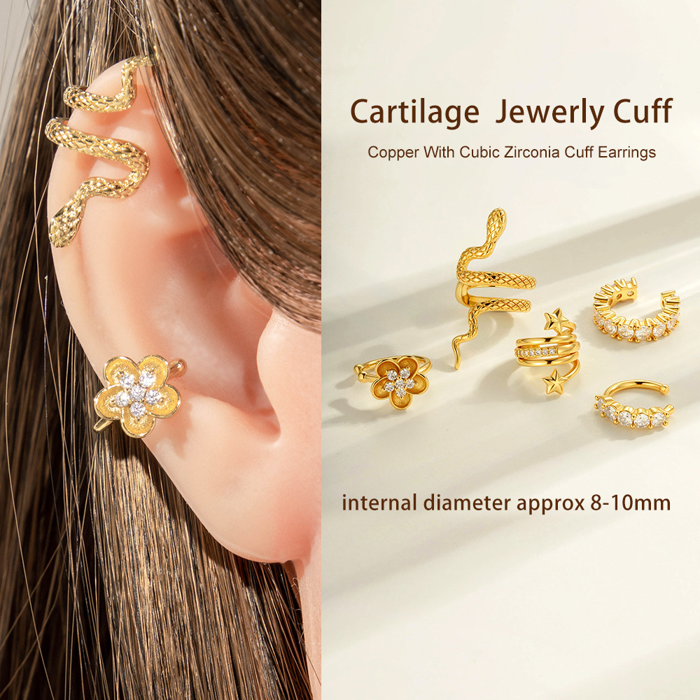 1 Stück Schlangen-Ohrmanschetten in Kupfer- und Goldfarbe mit Zirkonia Bild4