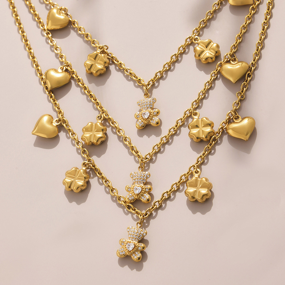 Niedliche Bärenklee Edelstahl Gold Farbe Damen Schmuck Sets h5Bild3