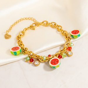 Pulseras con dijes de fruta sencilla y encantadora de acero inoxidable color dorado para mujer. h5 Imagen5