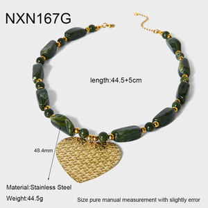 1 collar con colgante de corazón dorado con cuentas acrílicas retro h5