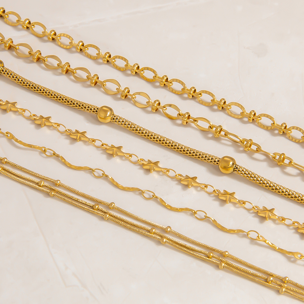 1 Stück einfache Kette Edelstahl Gold Farbe Damen Kettenarmbänder Bild3